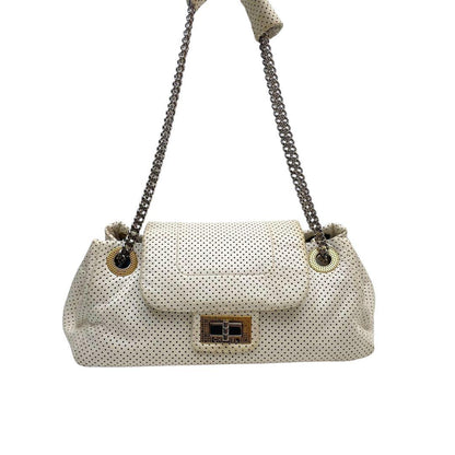 Chanel Leather Punching Chain Shoulder Hand Bag White