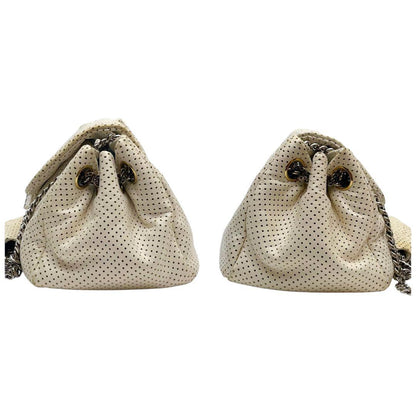 Chanel Leather Punching Chain Shoulder Hand Bag White