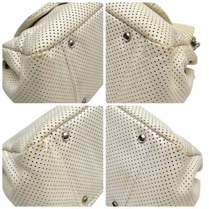 Chanel Leather Punching Chain Shoulder Hand Bag White