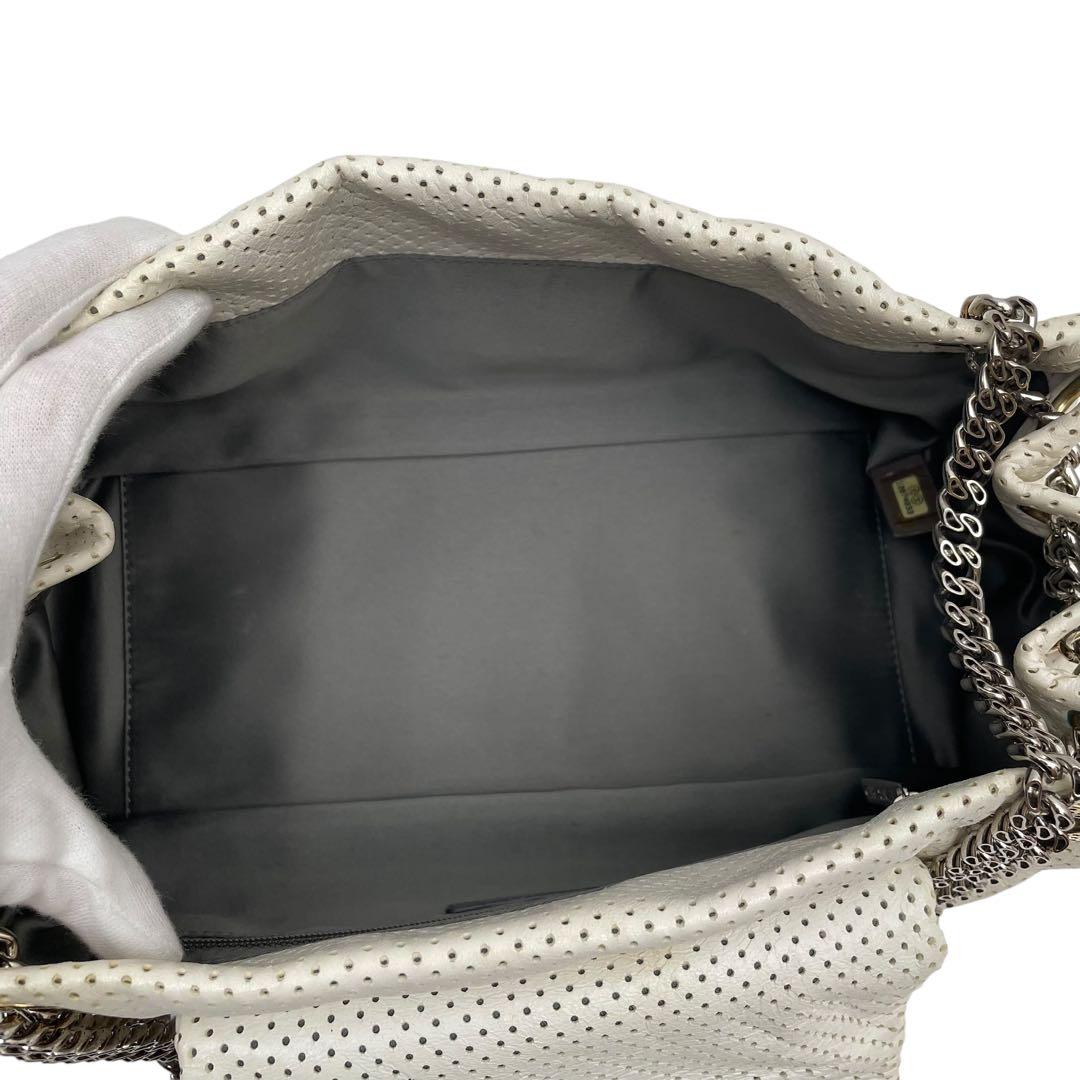 Chanel Leather Punching Chain Shoulder Hand Bag White