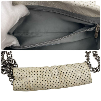 Chanel Leather Punching Chain Shoulder Hand Bag White