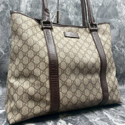 Gucci GG Tote Brown Beige Logo Leather