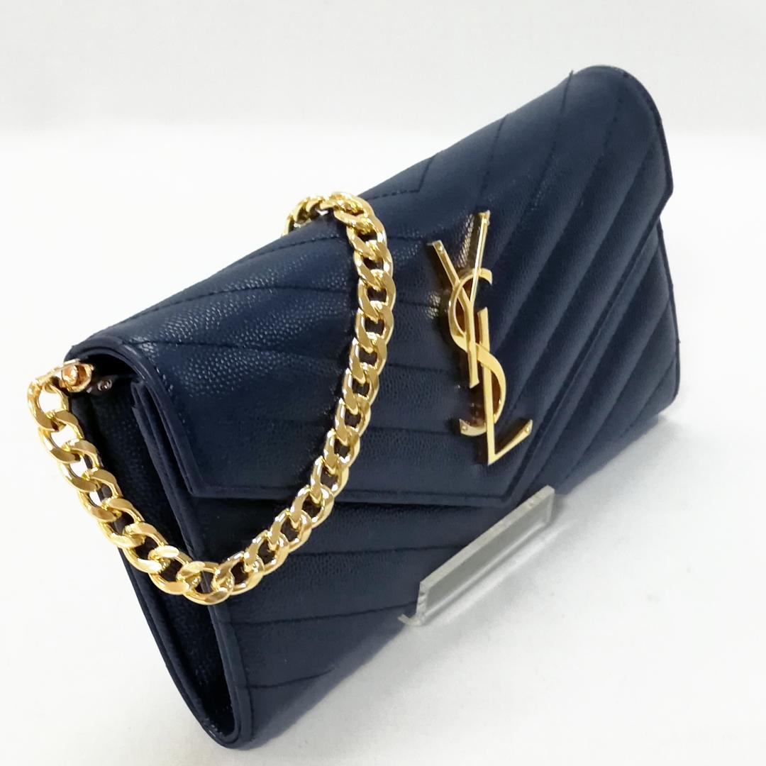 Saint Laurent Long Wallet Matelasse Flap Stitch Caviar Leather