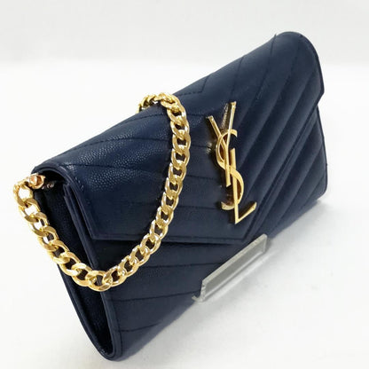 Saint Laurent Long Wallet Matelasse Flap Stitch Caviar Leather