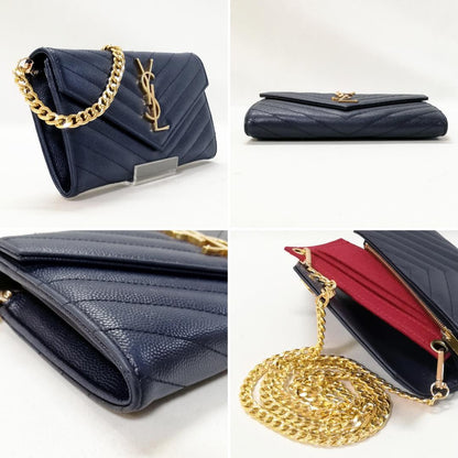 Saint Laurent Long Wallet Matelasse Flap Stitch Caviar Leather