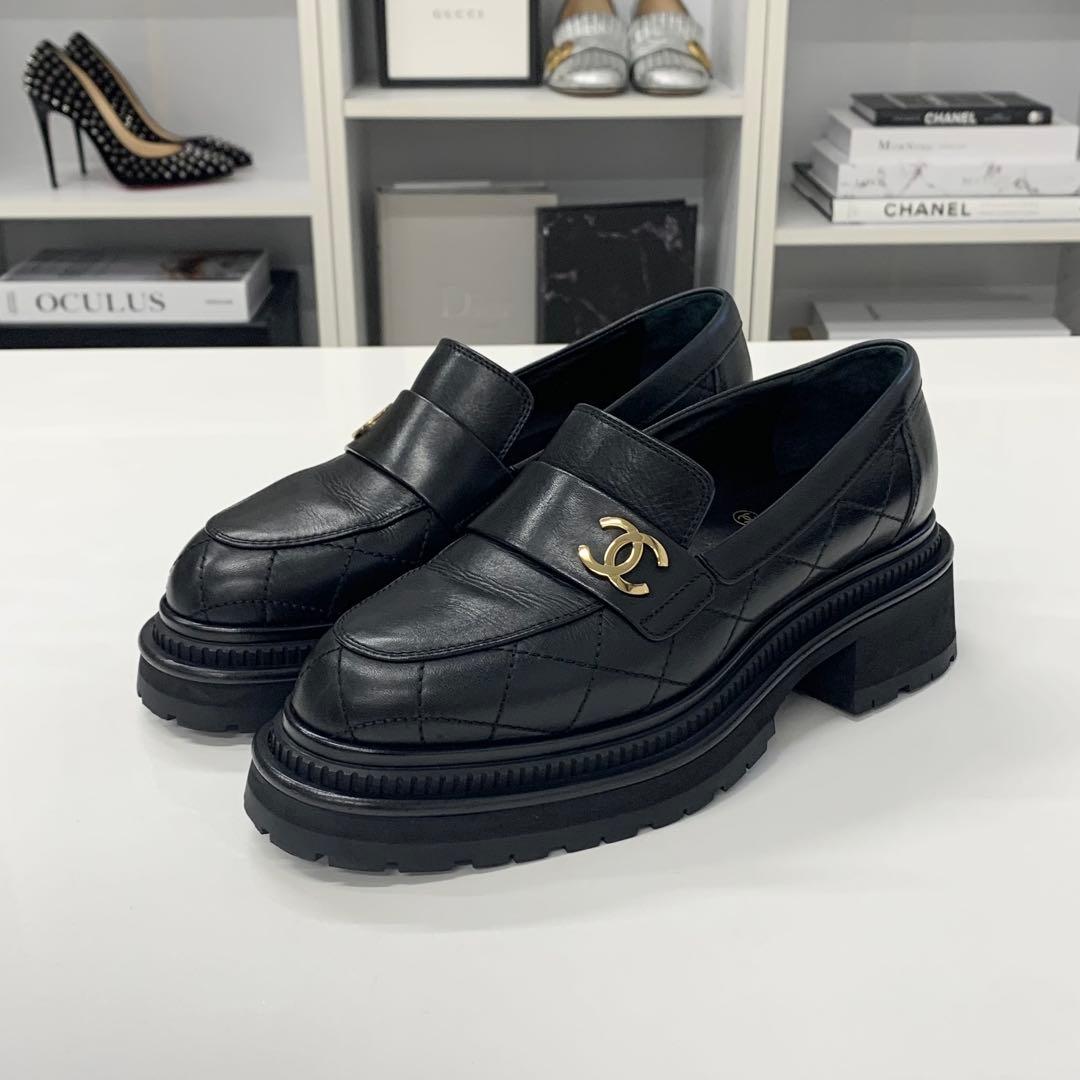 Chanel Quilted CC Logo Leather Platform Loafers Black — view 3