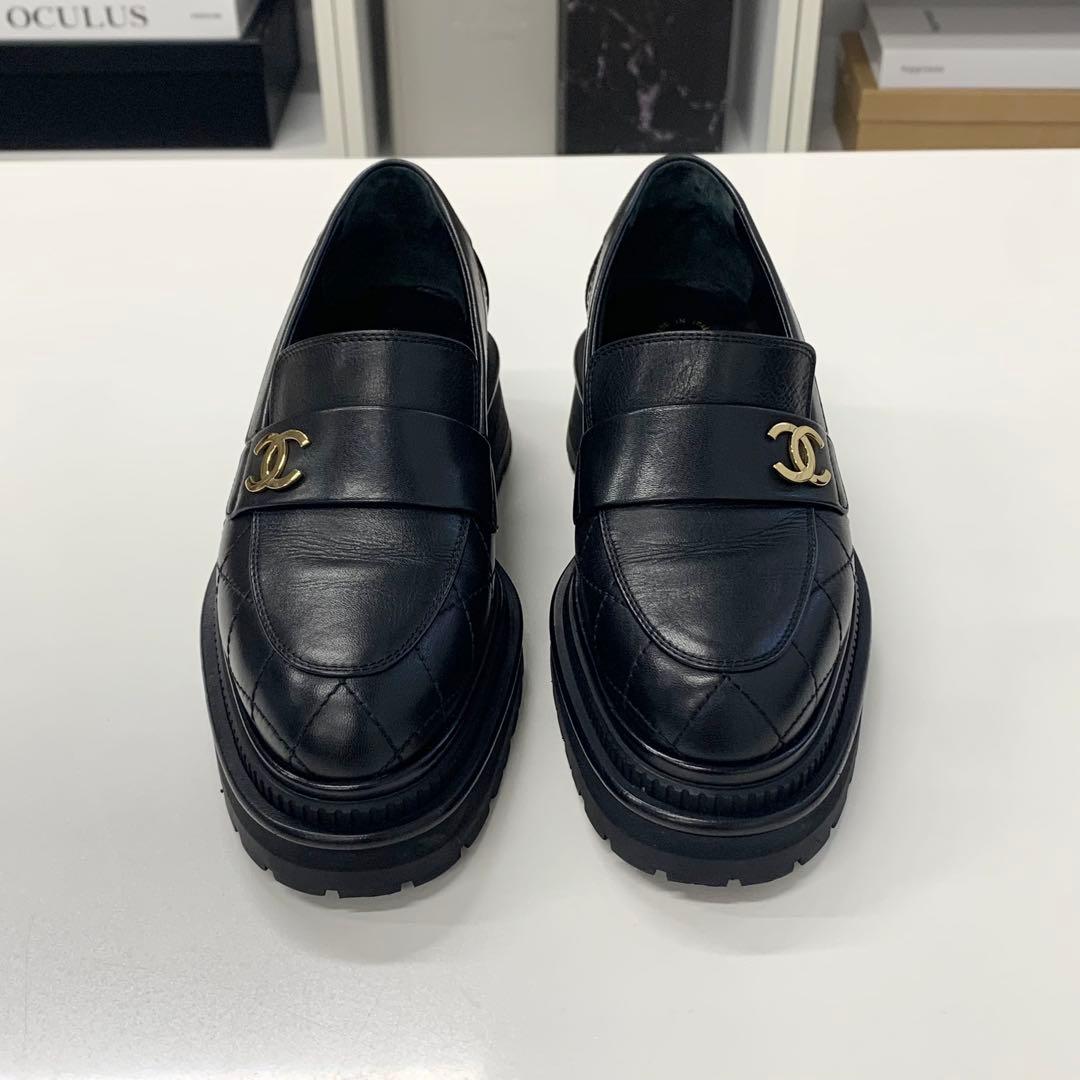 Chanel Quilted CC Logo Leather Platform Loafers Black — view 4