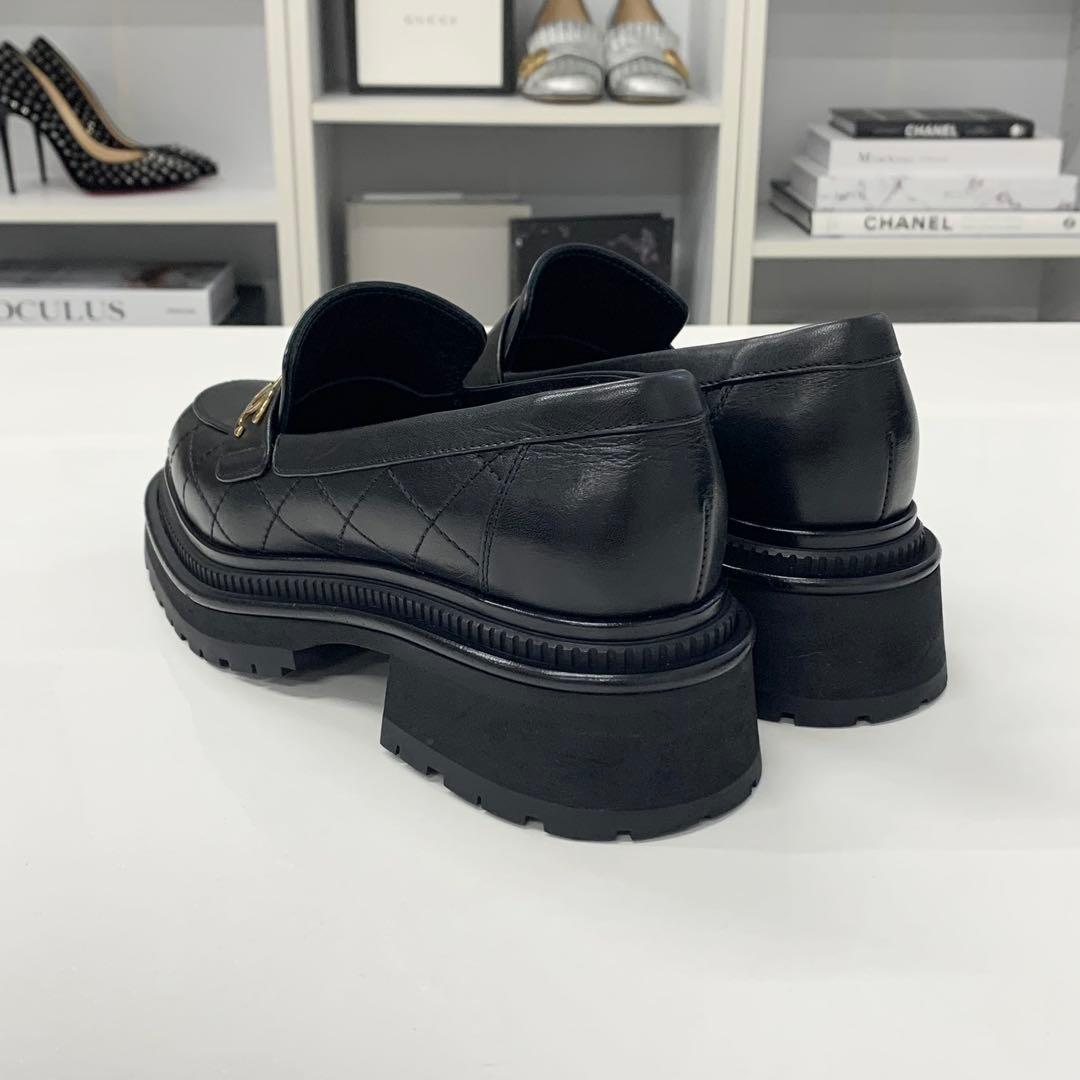 Chanel Quilted CC Logo Leather Platform Loafers Black — view 5