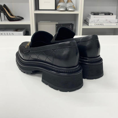 Chanel Quilted CC Logo Leather Platform Loafers Black — view 5