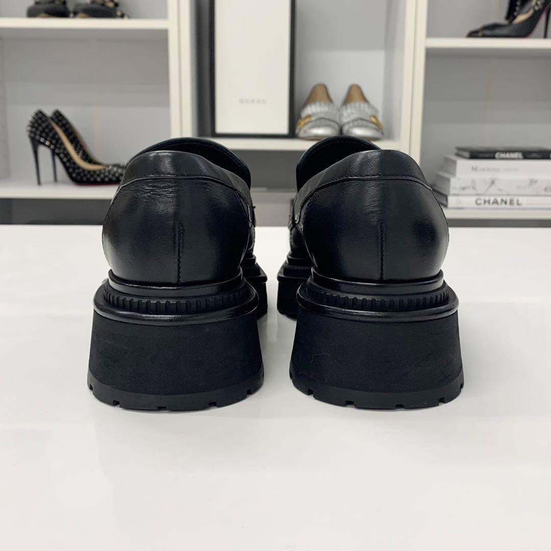 Chanel Quilted CC Logo Leather Platform Loafers Black — view 6