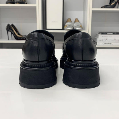 Chanel Quilted CC Logo Leather Platform Loafers Black — view 6