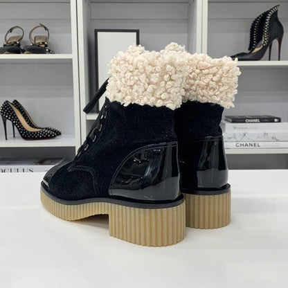 Chanel CC Logo Fabric Patent Fleece Short Boots — view 5