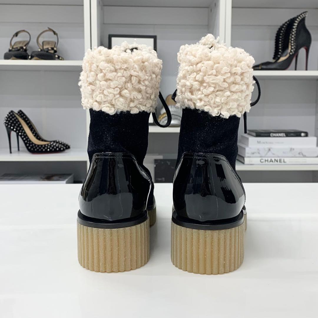 Chanel CC Logo Fabric Patent Fleece Short Boots — view 6