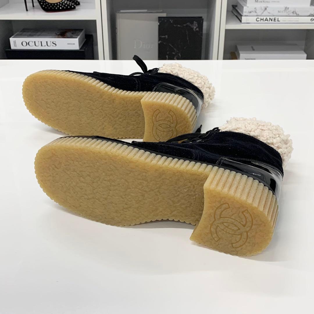Chanel CC Logo Fabric Patent Fleece Short Boots — view 7