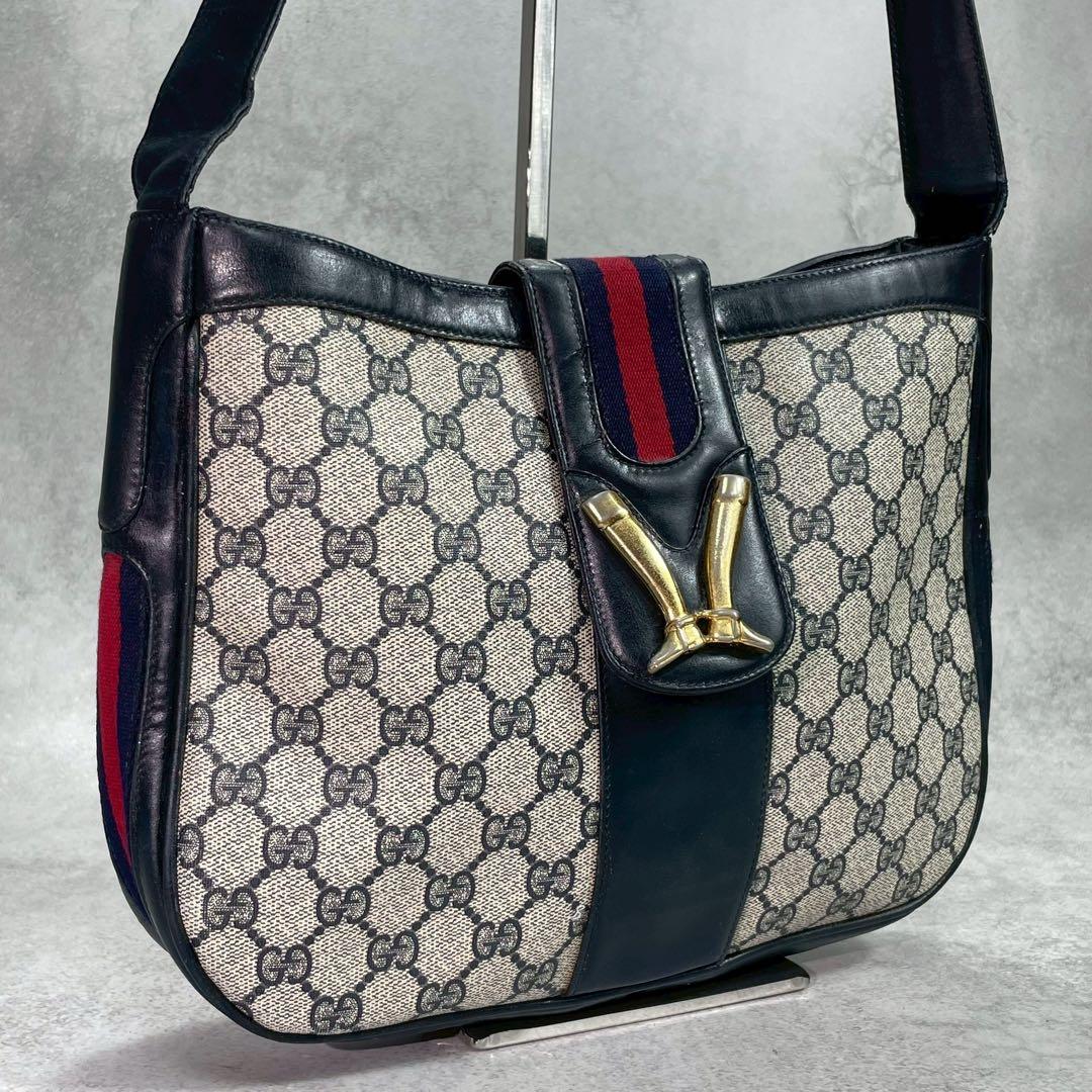Gucci GG Sherry Line Shoulder Bag Navy Leather