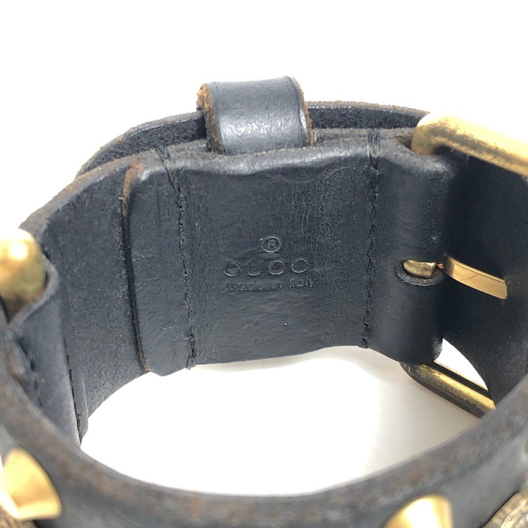 Gucci Leather Bracelet Cat Head Black Gold Hardware