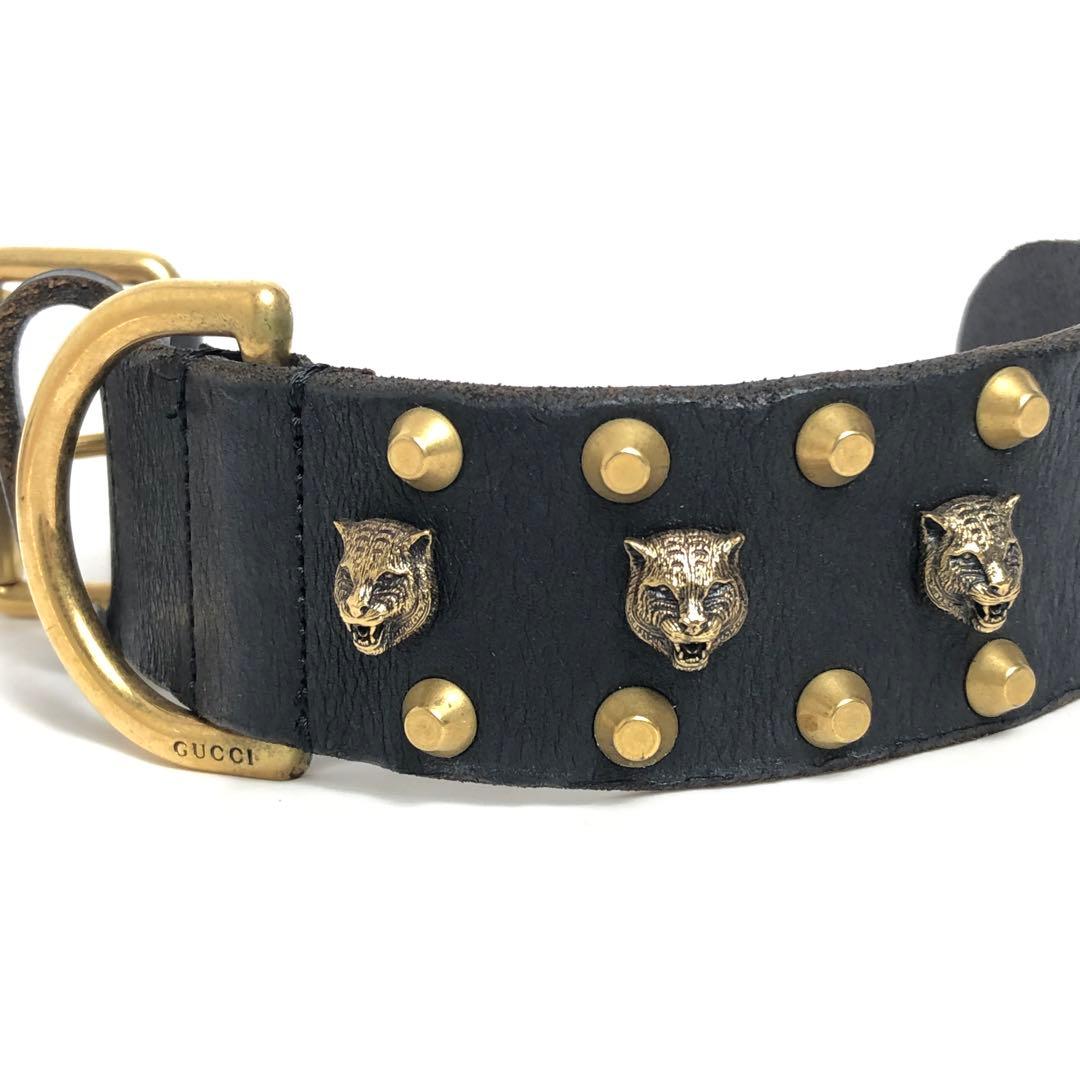 Gucci Leather Bracelet Cat Head Black Gold Hardware
