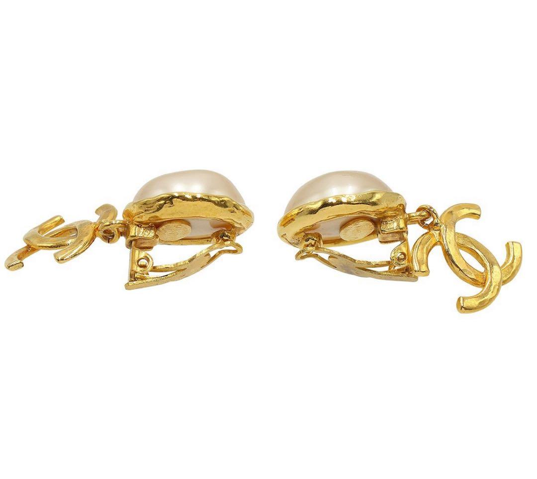 Chanel Faux Pearl Coco Mark Swing Earrings