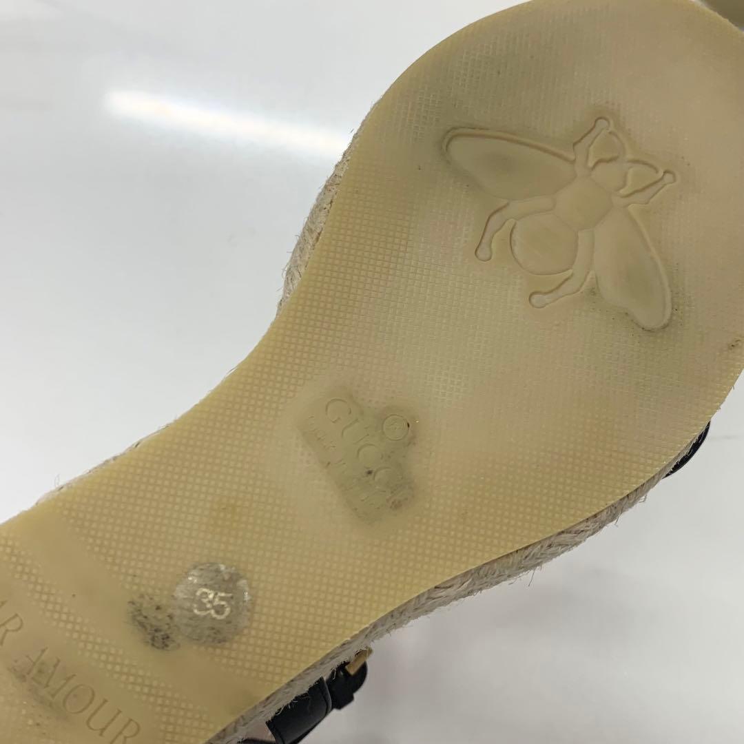 Gucci Leather Double G Wedge Sole Espadrille Sandals Black