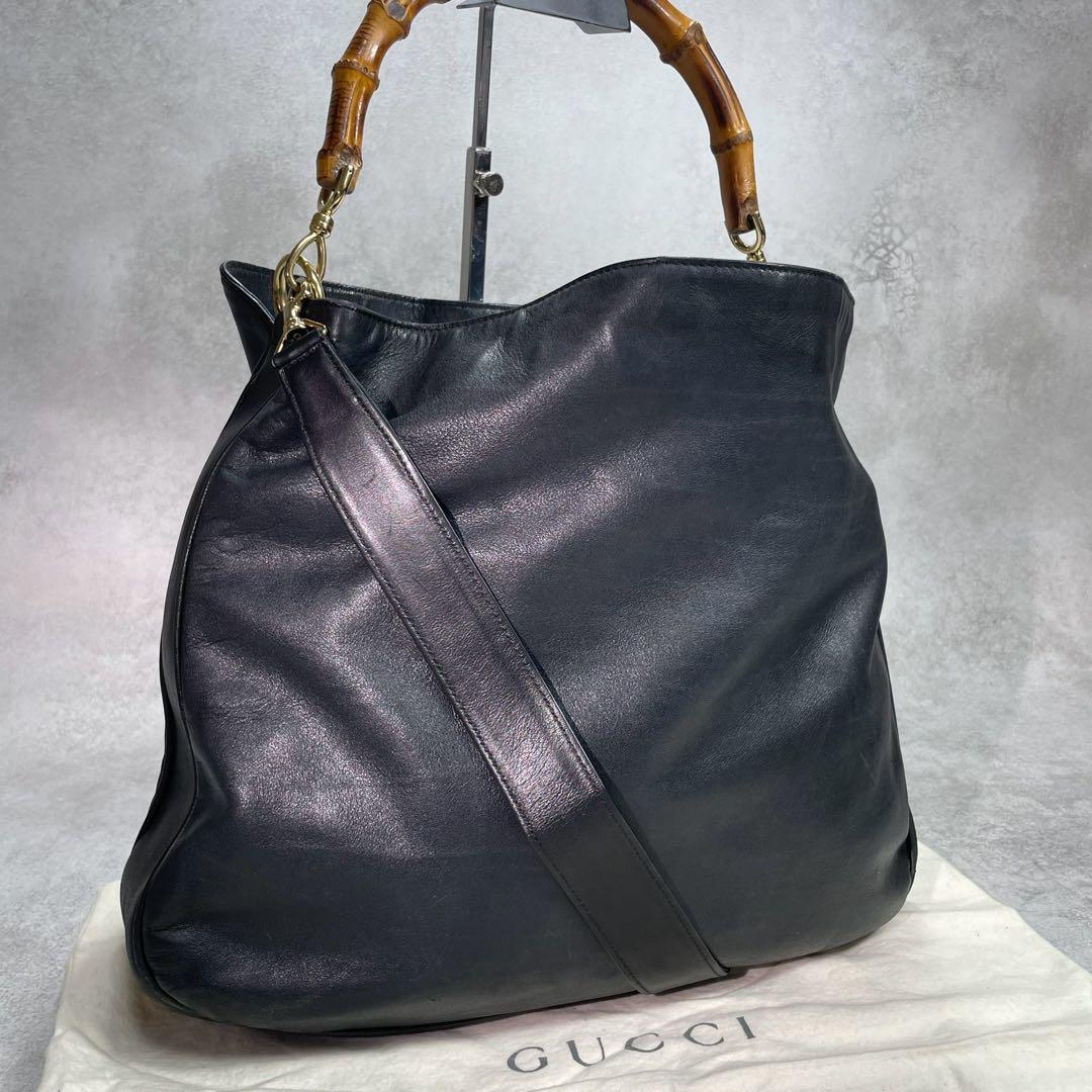 Gucci Shoulder Bag 2-Way Bamboo Black Leather