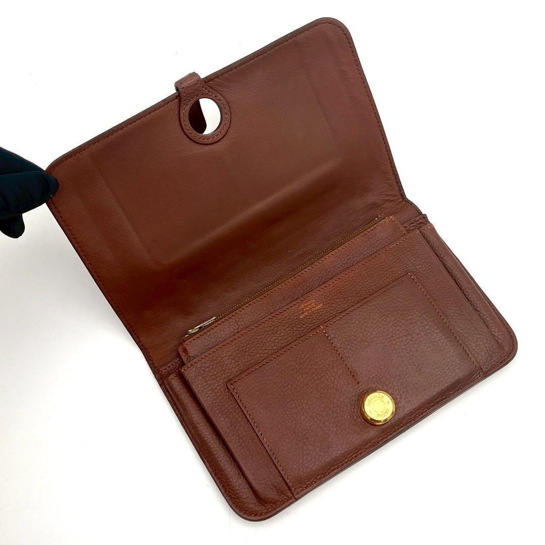 Hermes Dogon GM Togo Wallet Brown Silver Leather — view 3