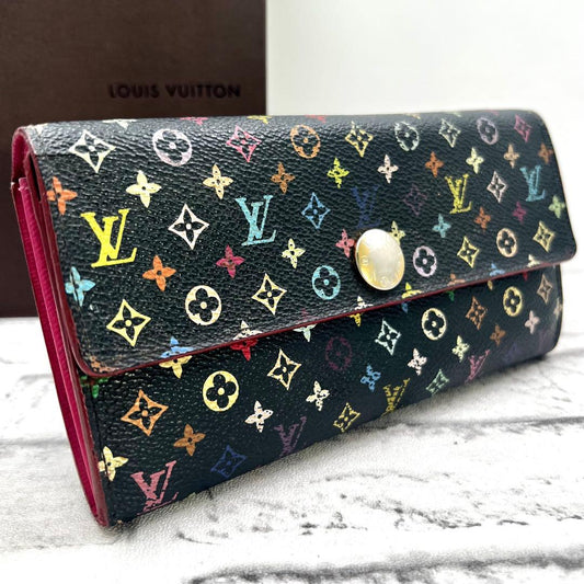 Louis Vuitton Multicolor Portefeuille Sarah Black Pink Wallet