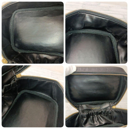 Chanel Vanity Pouch Caviar Leather Black CC Logo — view 8