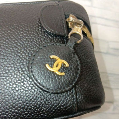 Chanel Vanity Pouch Caviar Leather Black CC Logo — view 9