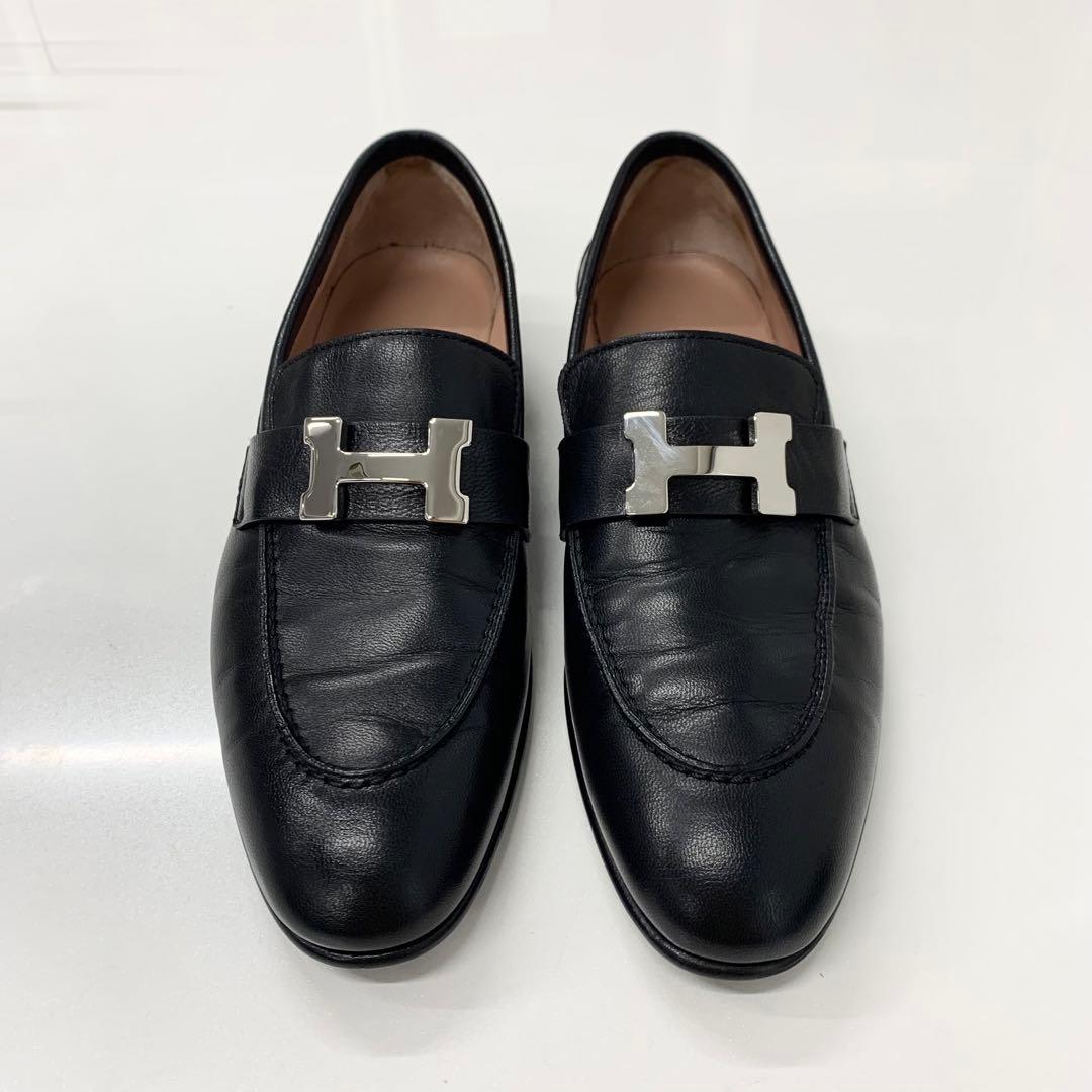 Hermes Paris Hhardware Leather Loafers Black