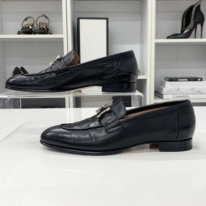 Hermes Paris Hhardware Leather Loafers Black