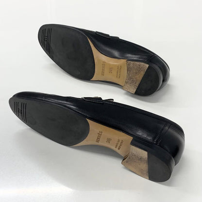 Hermes Paris Hhardware Leather Loafers Black