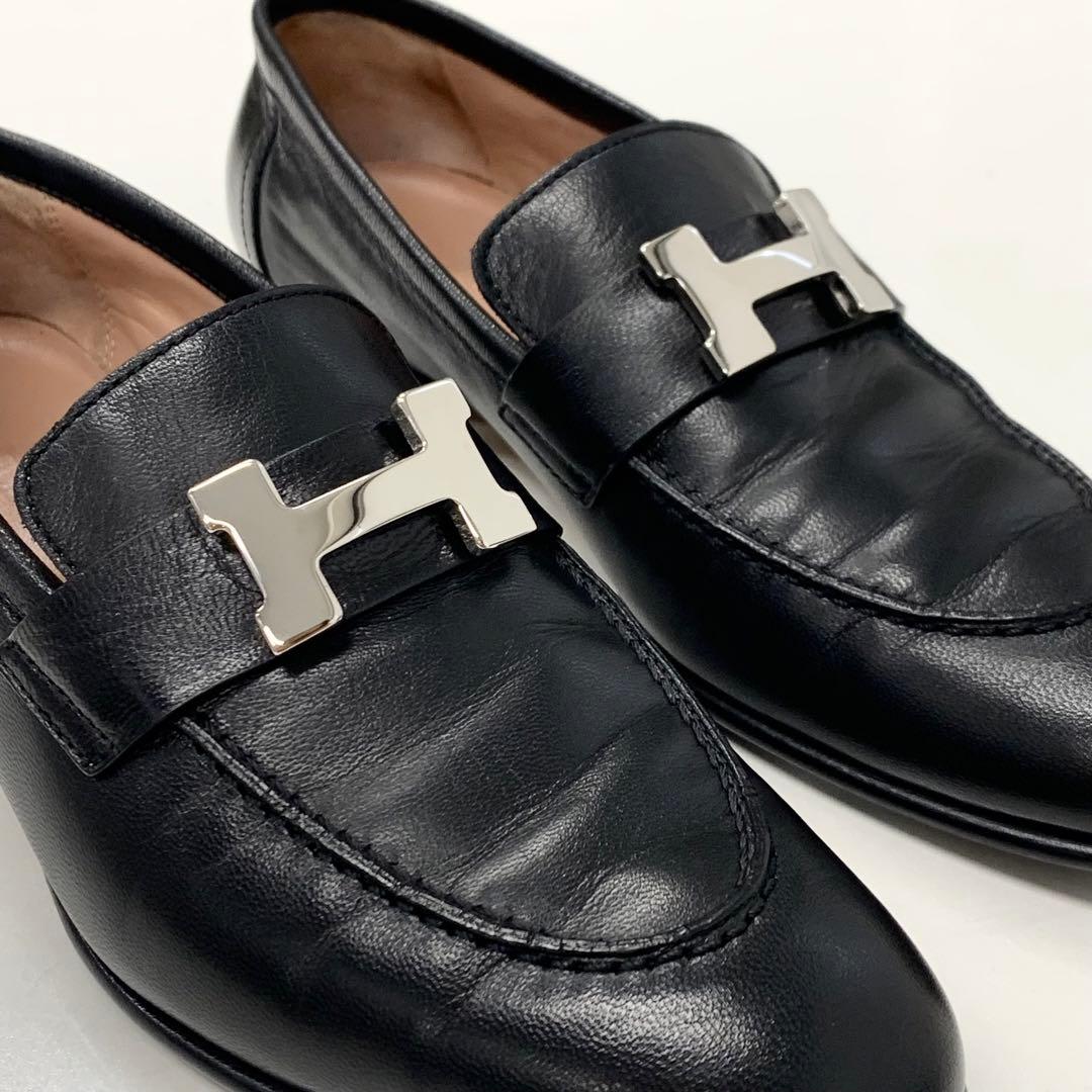 Hermes Paris Hhardware Leather Loafers Black