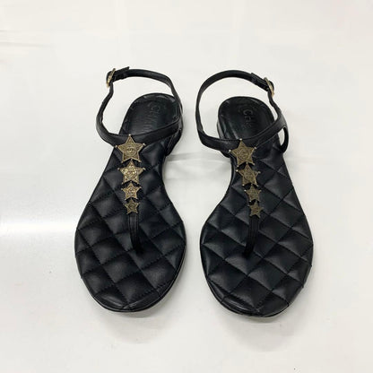 Chanel CC Logo Star Quilted Leather Thong Sandals Black — view 2