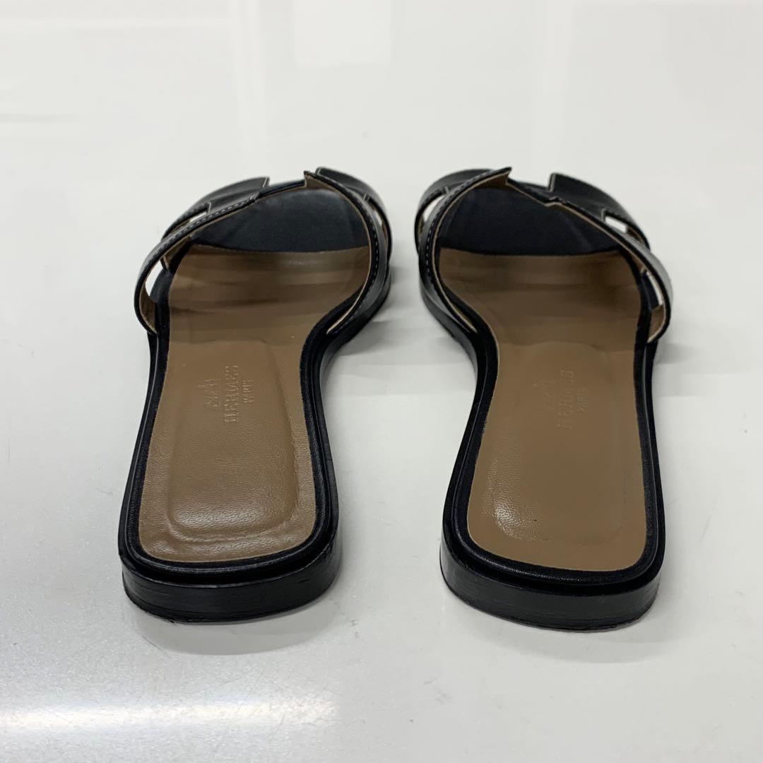 Hermes Oran Leather Sandals Black — view 5