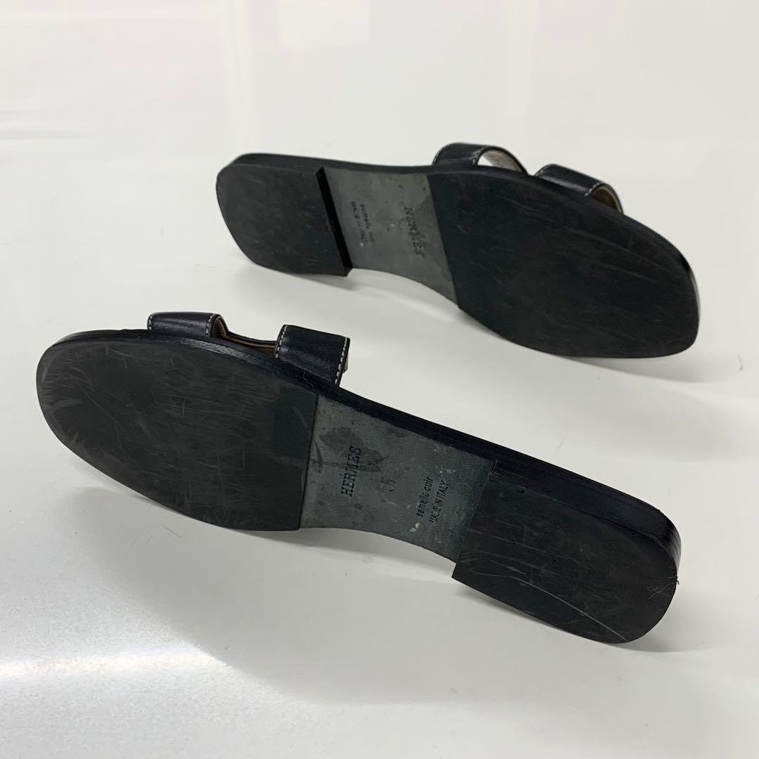 Hermes Oran Leather Sandals Black — view 6