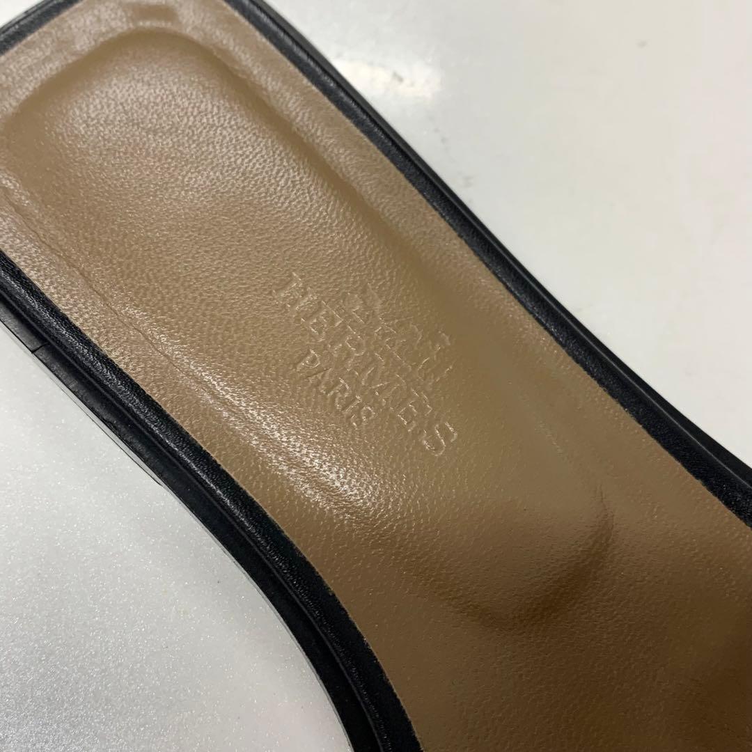 Hermes Oran Leather Sandals Black — view 7