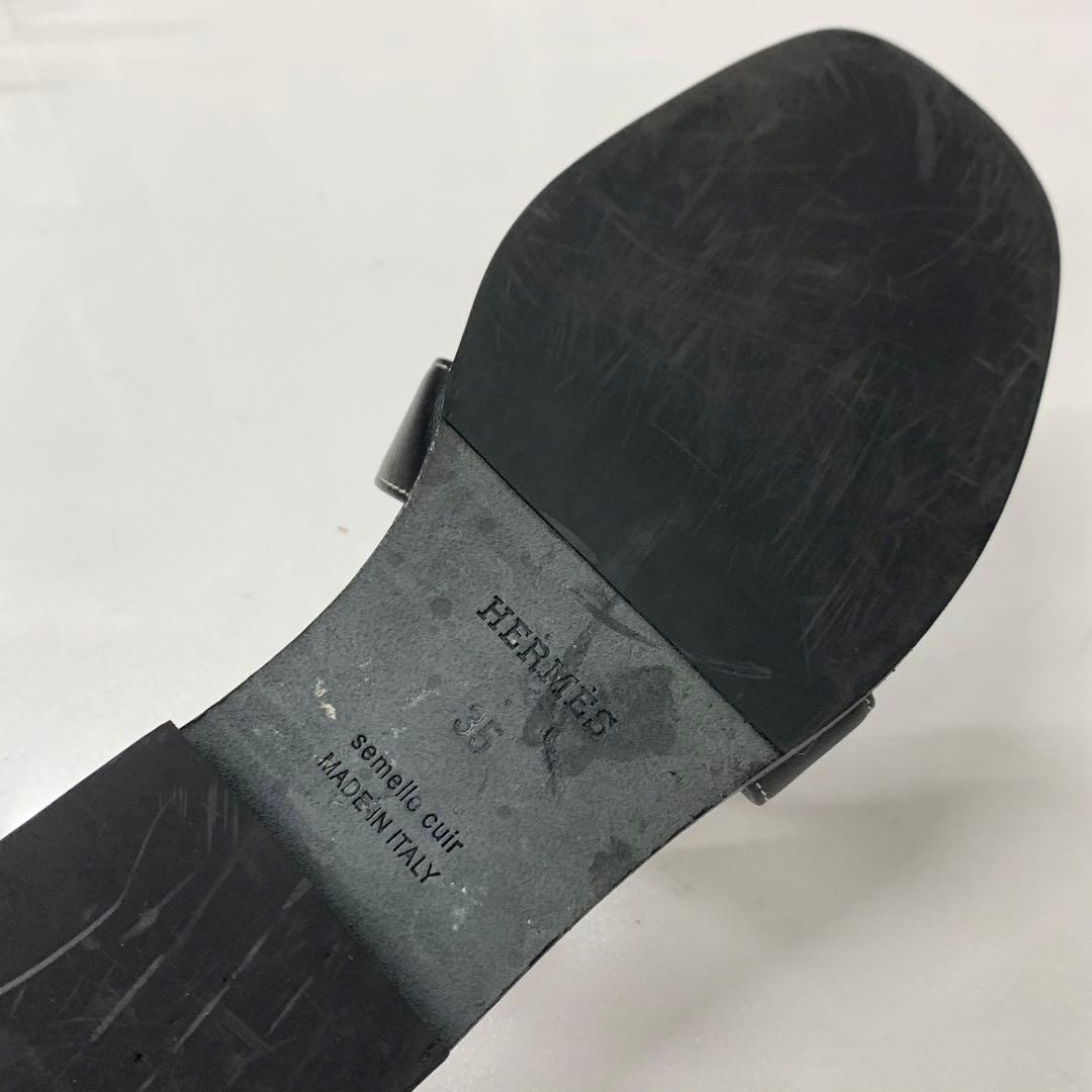 Hermes Oran Leather Sandals Black — view 8