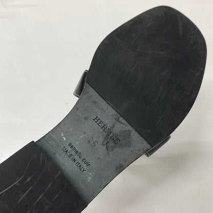 Hermes Oran Leather Sandals Black — view 8