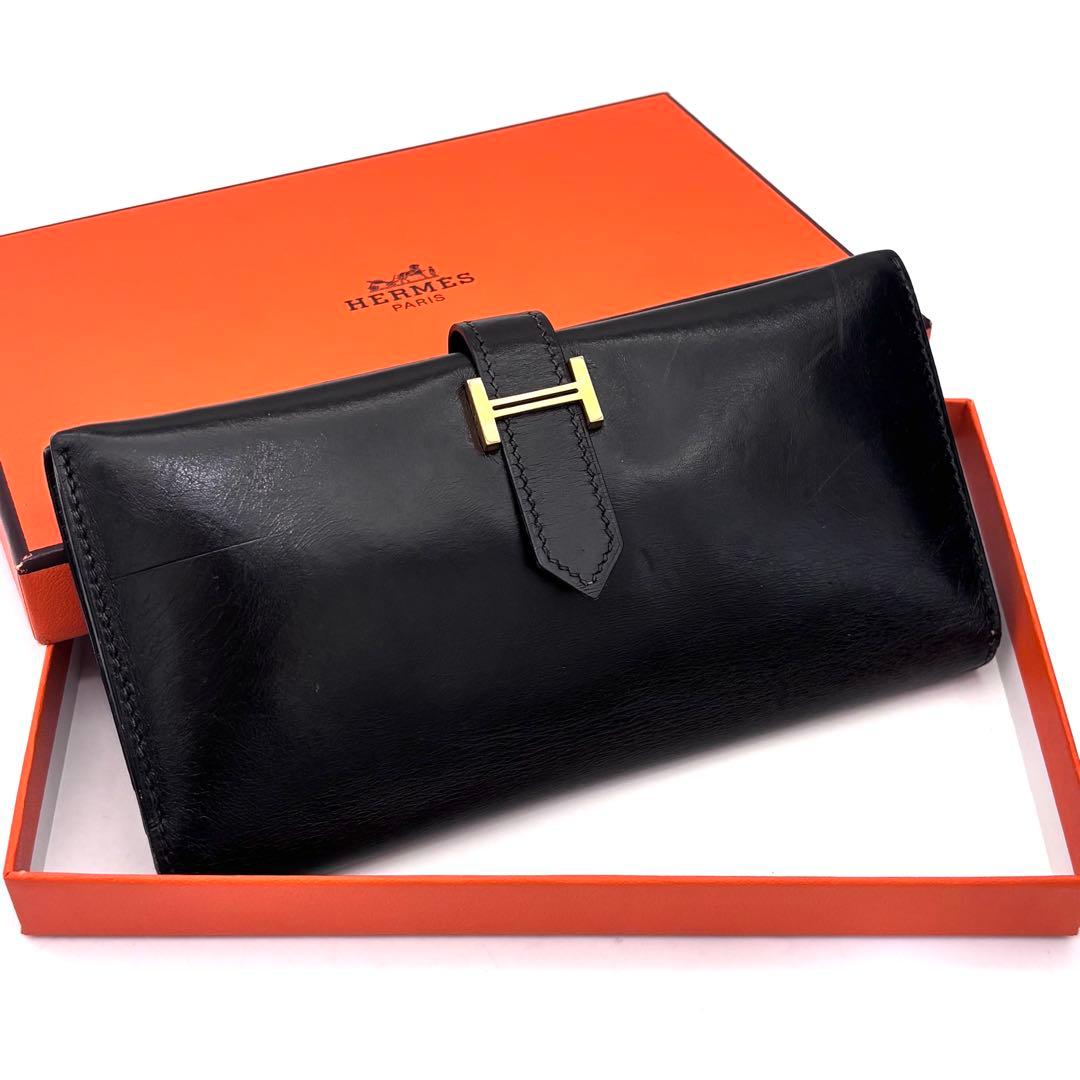 Hermes Bearn Classic Box Calf Black Wallet
