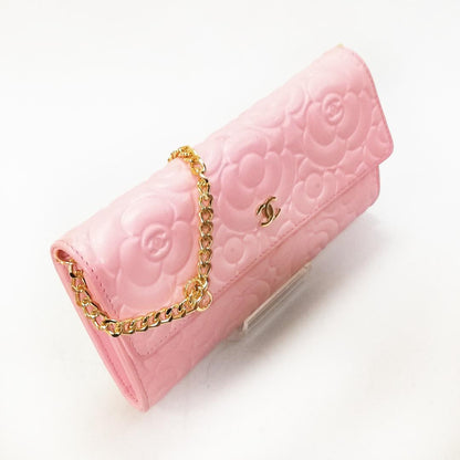 CHANEL Camellia Long Wallet Pink Chain Wallet