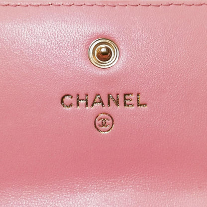CHANEL Camellia Long Wallet Pink Chain Wallet