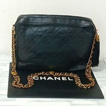 Chanel Quilted Chain Shoulder Lambskin Fringe Black — view 2