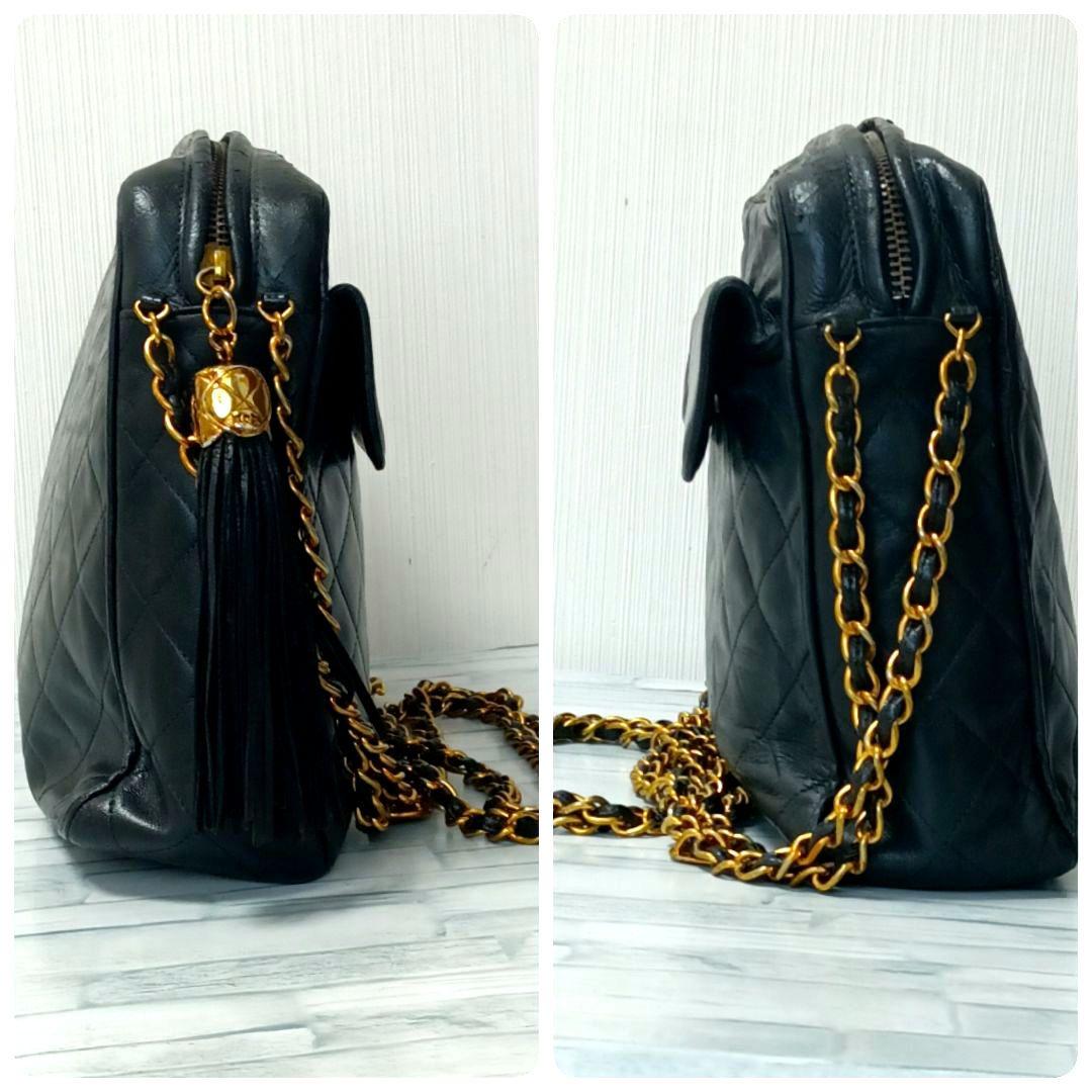 Chanel Quilted Chain Shoulder Lambskin Fringe Black — view 3