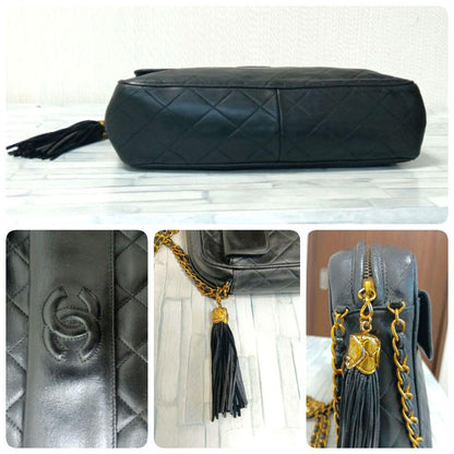 Chanel Quilted Chain Shoulder Lambskin Fringe Black — view 5