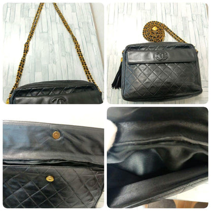 Chanel Quilted Chain Shoulder Lambskin Fringe Black — view 6
