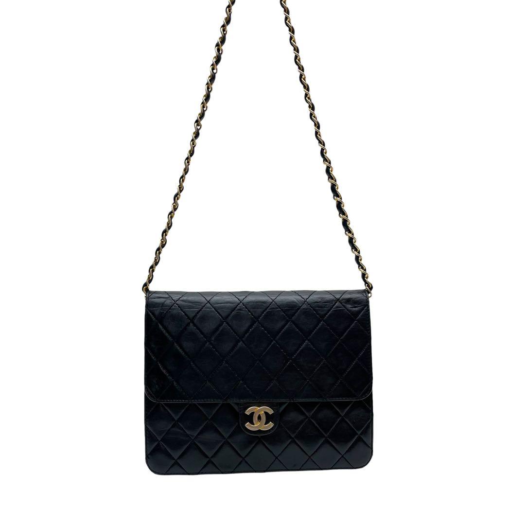 Chanel Lambskin Quilted Chain Shoulder Bag CC Logo Black