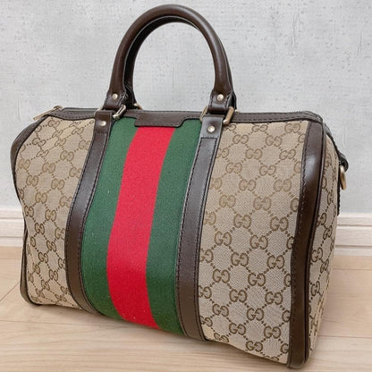 Gucci GG Canvas Sherry Line Boston Bag Brown