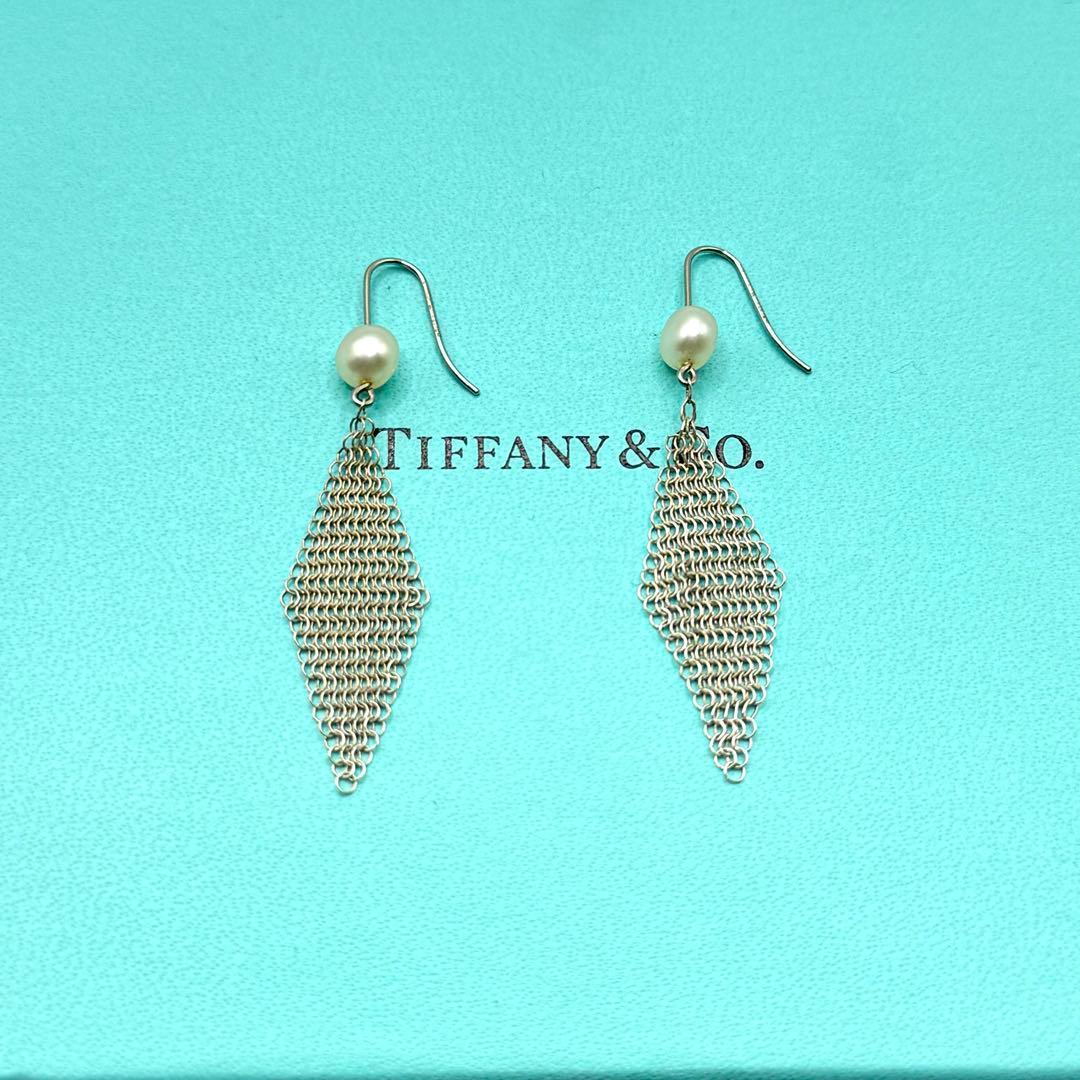 Tiffany & Co Earrings Hook Pearl Mesh 925 Sterling Silver
