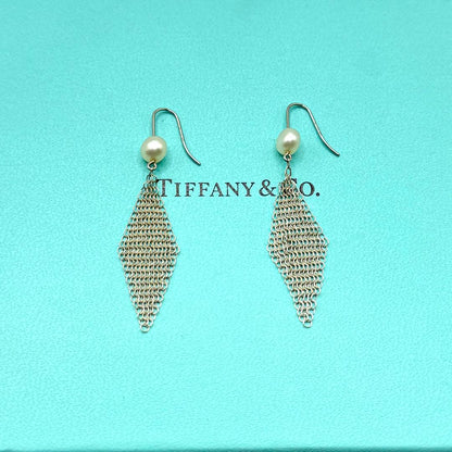Tiffany & Co Earrings Hook Pearl Mesh 925 Sterling Silver