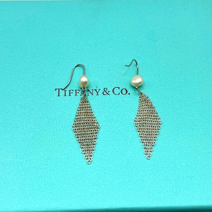 Tiffany & Co Earrings Hook Pearl Mesh 925 Sterling Silver — view 2